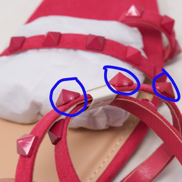 Shoe Dazzle Flat Sandals Worth The Hype Hot Pink 7.5 Studs Strappy New Toe Loop - Picture 12 of 12